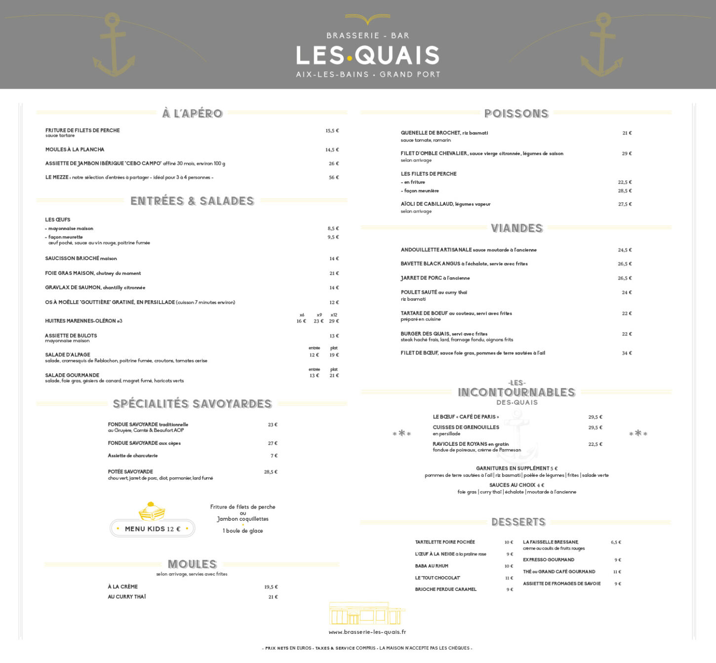 Carte Hiver 2025 de la Brasserie Les Quais