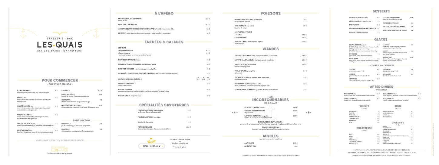 Carte Automne 2025 de la Brasserie Les Quais