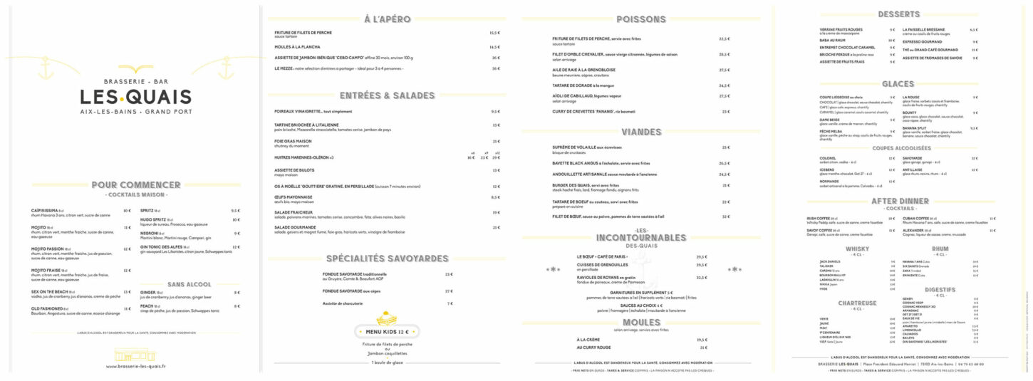 Carte Printemps 2025 de la Brasserie Les Quais