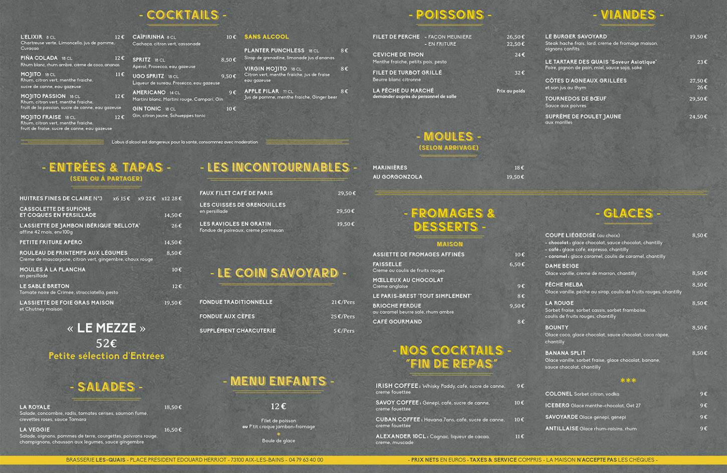 Carte du Restaurant - Brasserie Les Quais