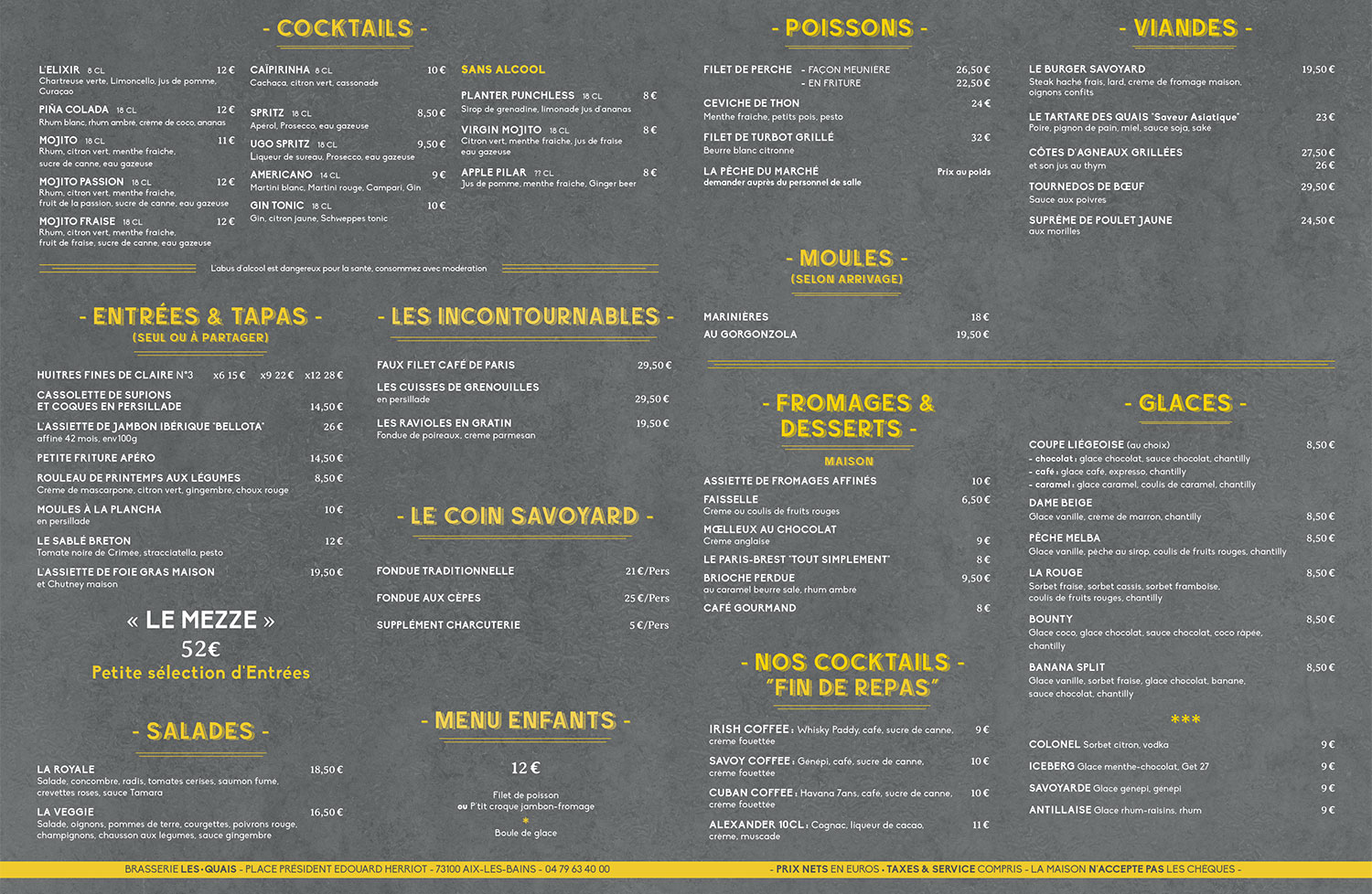 Carte Restaurant Brasserie Les Quais