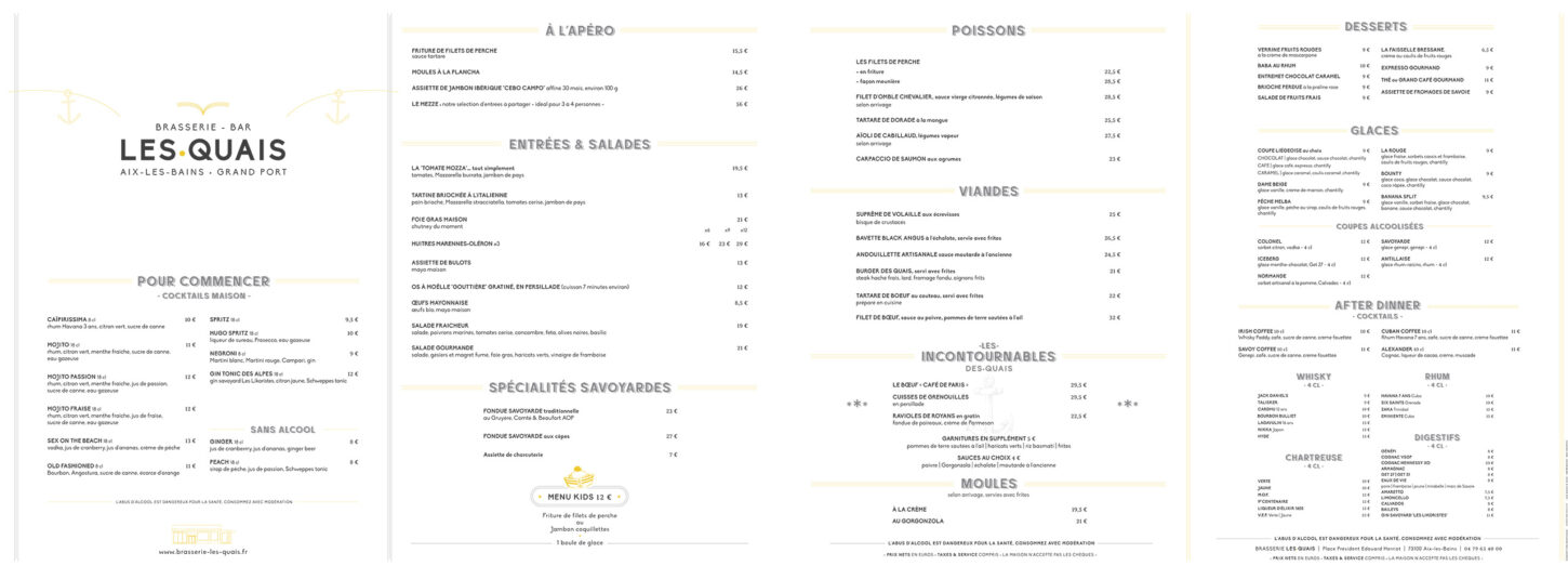 Carte Été 2025 de la Brasserie Les Quais