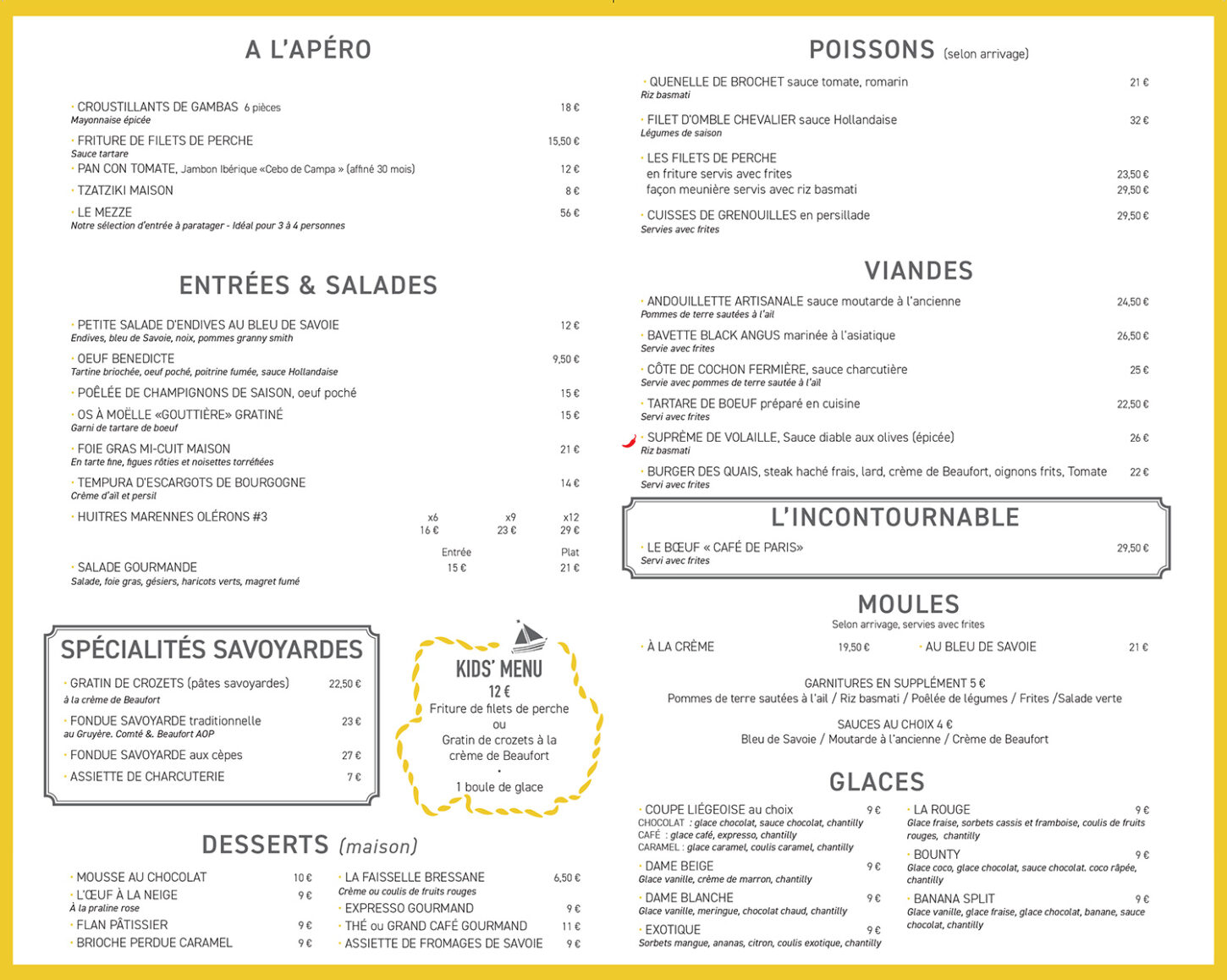 Carte Automne 2026 de la Brasserie Les Quais
